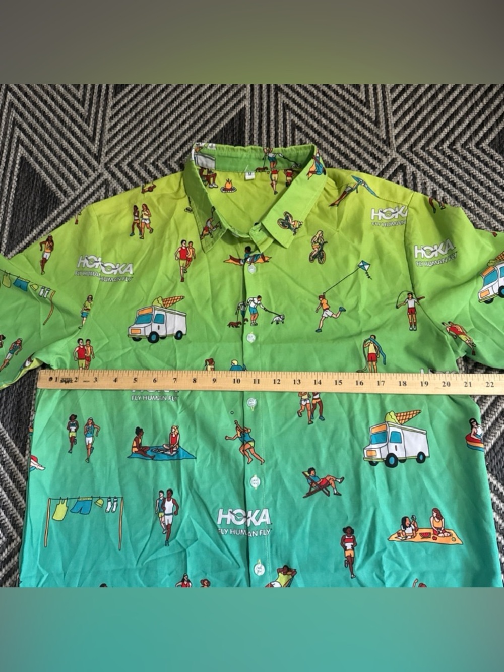 Rare- Hoka Hawaiian Button Up Medium Short Sleeve Beach Fly Human Fly - Picture 5 of 7